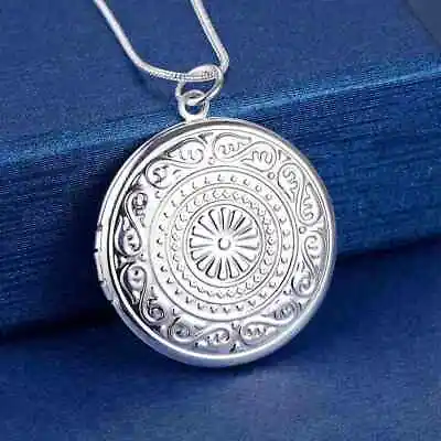 925 Sterling Silver Charms Vintage Round Photo Frame Pendant Necklaces For Women • $2.14