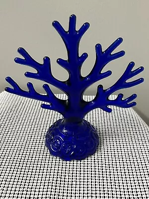 Vintage - L. E. Smith Cobalt Blue - Moon And Stars Glass Jewelry Tree - 8” Tall • $100