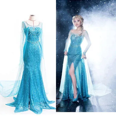 Adult Womens Frozen Snow Queen Elsa Costume Cosplay Party Gown Fancy Dress Propξ • £19.64