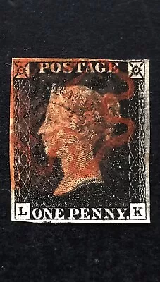 GB Queen Victoria Penny Black SG.1 Pl.4 Int. BlackRed MX 4 Marg. Letters L-K VF • $174.18