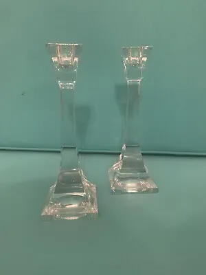 Villeroy & Boch Lead Crystal Signed On Base  Square Candlestick Holders 8” Tall • $20