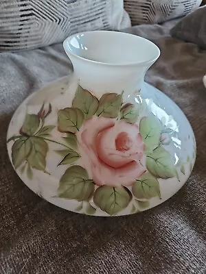 Vintage 10  PINK ROSE Pattern HP Milk Glass   Wh Hand Painted Lamp Shade • $99
