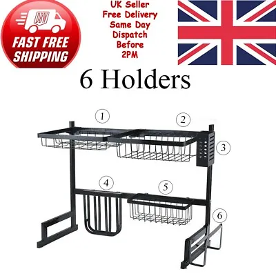 Kitchen 2-Tier Over Sink Dish Drainer Rack Plate Cutlery Drying Holder Organizer • £52.99