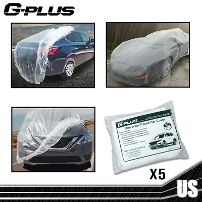 Temporary Universal Disposable Car Cover Rain Dust Garage 5 Pack Clear Plastic • $28.59