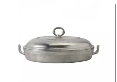 Match Pewter Toscana Large Covered Casserole W/ Pyrex Insert   16.1”L   11.2”W • $989