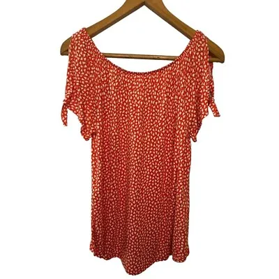 S.Oliver Orange And Cream Cold Shoulder Tie Sleeves Blouse—Size Small • $19.99