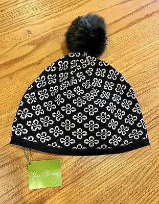 VERA BRADLEY KNIT HAT In MINI CONCERTO BLACK POM POM - NEW WITH TAG! • $14.99