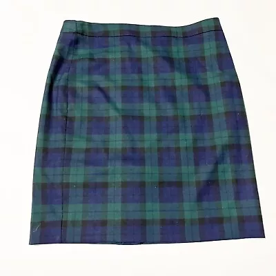 J Crew 'The Pencil Skirt' Straight Skirt-Blue Green Plaid-Wool Blend-SZ 12 • $14.50