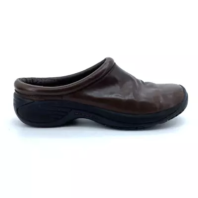 Merrell Womens Encore Nova Clog Mule Brown Leather Slip On Cushioned Flat 9.5 • $28.99