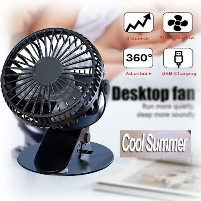 Portable 360° Mini Fan Travel Rechargeable USB Clip On Desk Fan Pram Cot Car AU • $17.69