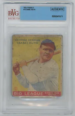 1933 Goudey 53 Babe Ruth Beckett Authentic 670565  • $5009