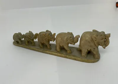 Vintage Hand Made Carved Green Marble Elephants Figurines Five Made In India • $34.75