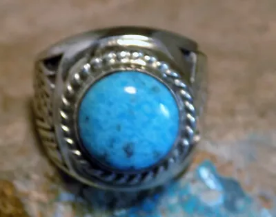 New Sterling Silver Kingman Turquoise Mens Ring Navajo Lorenzo James Size 12 1/4 • $179.77