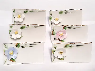VTG SHAFFORD Porcelain Floral Place Card Place Holders W/Box Taiwan 3D Set Of 6 • $17.99
