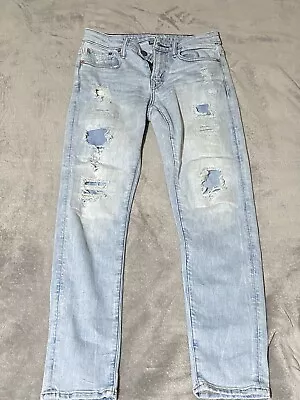 Men’s American Eagle Jeans Blue Denim Ripped Athletic Skinny Size 28/30 • $12