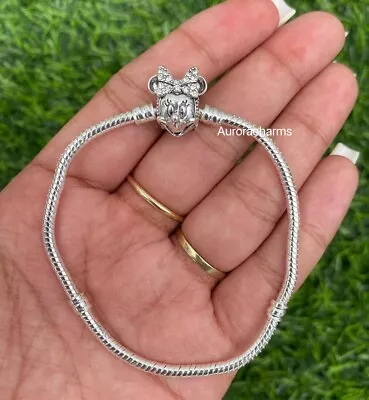 Authentic 925 Silver Moments Minnie Mouse Snake Chain Bracelet W Pandora Pouch • $35