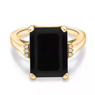18K Yellow Gold Plated Silver Onyx Women Ring (6.67 Cttw Emerald Cut 14X10MM • $77.99