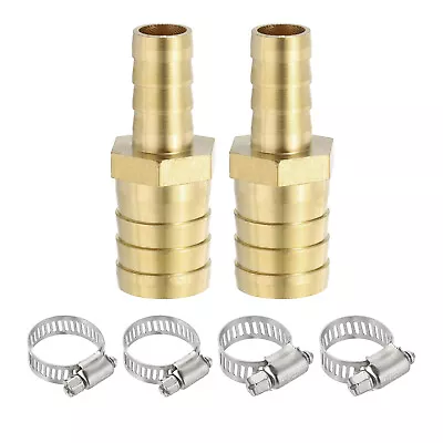 2Pcs 1/2  To 3/4  Brass Hose Barb Reducer With 4 Clamps For Air Water Fuel • $12.18