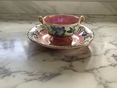 Vintage Maling Pottery Pink Lustre Fruit Bowl/soup + Matching Saucer • £28