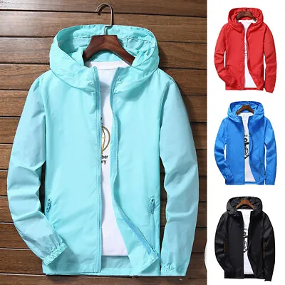 Mens Outwear Lightweight Windbreaker Waterproof Rain Jacket Hooded Breathable • $10.44