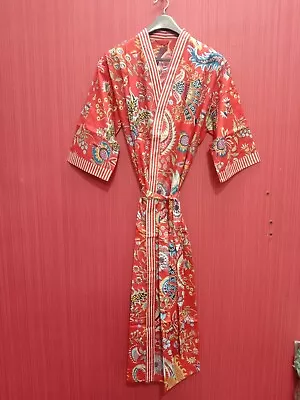 Indian Cotton Red Mukut Print Kimono Dress Women's Clothing Nightwear Maxi Gown • $46.52