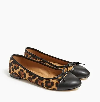 NIB J CREW Leopard Calf Hair Captoe Ballet Flats 9159 Size 7.5 $118 • $29.99