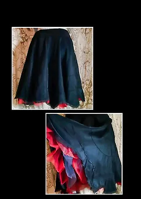 VTG 50s Black Taffeta Crinoline Underskirt W/ PEEK A BOO TULLE Uneven Hem Sz S • $49.99