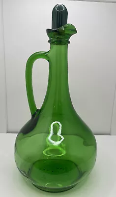 Vintage Green Glass Wine Bottle Jug/Decanter With Green Cork~Wine World 1976 • $19.99