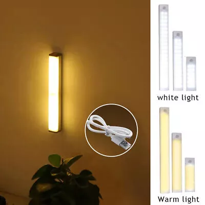 LED PIR Motion Sensor Strip Light USB Rechargeable Magnetic Cabinet Closet Lamp* • £4.70