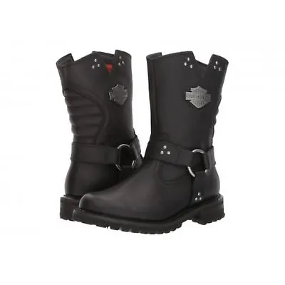 Harley Davidson Ladies Barford Black Leather Side Zip Biker Boots • $379.10