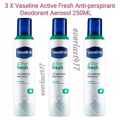 Vaseline Active Fresh Anti-perspirant Deodorant Aerosol 0% Alcohol 3X250ml • £17.85