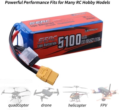 £31 • Buy SUNPADOW 6S Lipo Battery 60C 22.2V 5100mAh With XT90 Plug For RC Helicopter Dron