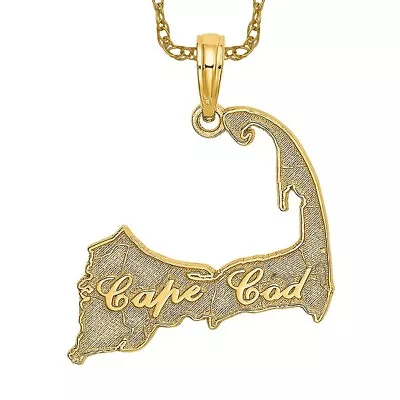 14K Yellow Gold Cape Cod Map Necklace Charm Pendant • $177
