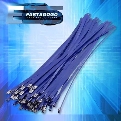 100 Pieces 12  Metal Cable Zip Ties Stainless Steel Heavy Duty Self-Locking Blue • $18.99