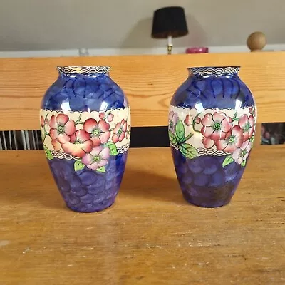 Vintage Pair Maling Blue Lustre May Bloom 6  Vases • £30