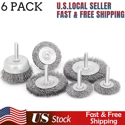 6pc Wire Wheel Cup Brush Set Coarse Crimped Carbon Steel Shank Drill Attachments • $8.99