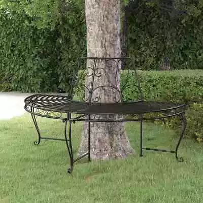 Half Round Tree Bench Ø160 Cm Black Steel Outdoor Garden Patio Seating VidaXL • $315.99