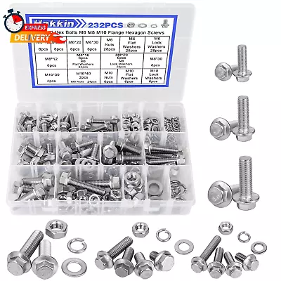 232Pcs Flange Hex Bolts And Nuts Kit M6 M8 M10 Metric Bolt Assortment 304 Stain • $36.25