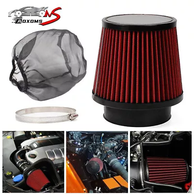 Red 4  100mm Inlet Car Truck Air Intake Cone Dry Air Filter W/ Filter Sock Cover • $21.99