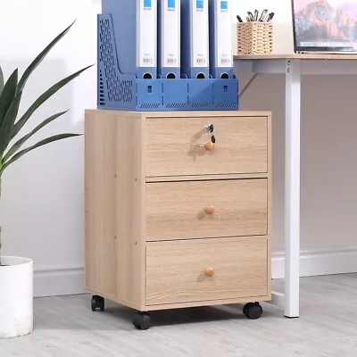 Mobile 3 Drawers Filing Pedestal Cabinets File Chest Storage Wooden Lockable • £35.99