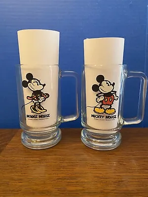 Vintage 1970’s Mickey & Minnie Mouse Pair Of Glass Mugs Walt Disney • $18.99