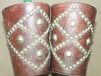 Antique 1920s OLD WEST COWBOY BRASS STUDDED LEATHER WRIST CUFFS Vtg Roping RARE • $249.99