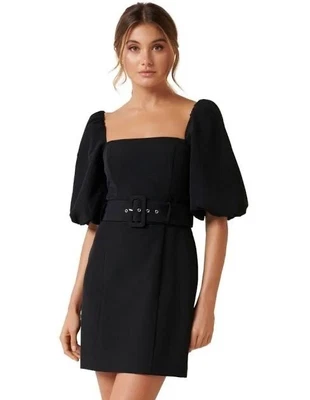 $80 • Buy Forever New 'Henley' Puff Sleeve Mini Dress Black Size 8 *BNWT*