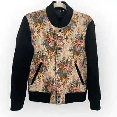 Trendiano Unisex Wool Tapestry Carpet Floral Contrast Bomber Flight Jacket S • $75