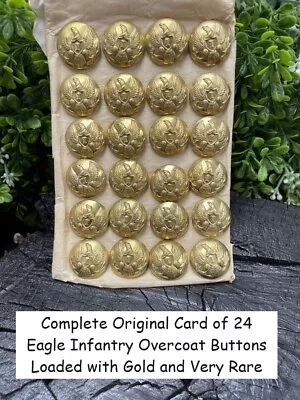 Civil War Eagle Infantry 24 Overcoat Buttons On Original Card Loaded With Gold • $1200