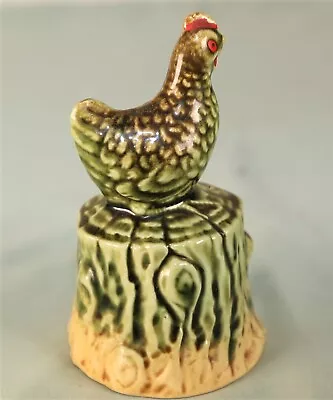 Miniature Ceramic Chicken Rooster Bell 4  Farm Animal Hen Vintage Green/Tan Vtg • $9.99