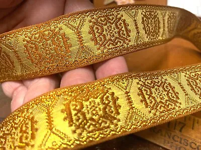 Vintage Reversible Ribbon 1950 Jacquard Trim 1  Gold Terra Cotta Trim 1yd France • $7.79