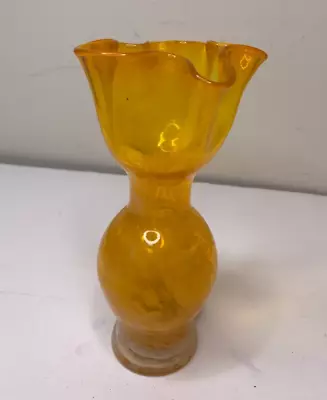 Bud Vase Vintage Glass Orange White Spatter Ruffled 7.25  6 Ruffles • $14.95