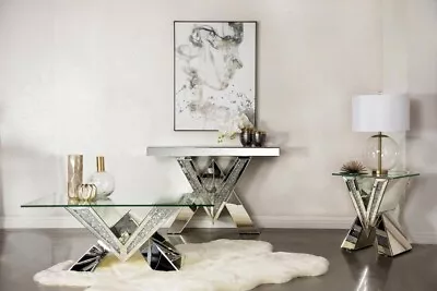 3 PC CONTEMPORARY MIRROR And CRYSTAL COFFEE END AND CONSOLE TABLE FURNITURE SET • $1399