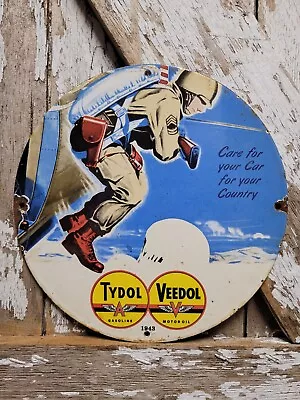 Vintage Veedol Porcelain Sign Tydol Army Military Helicopter Air Force Oil Gas • $145.62